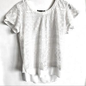 NY Collection Tulip Sleeve Lace Overlay Blouse